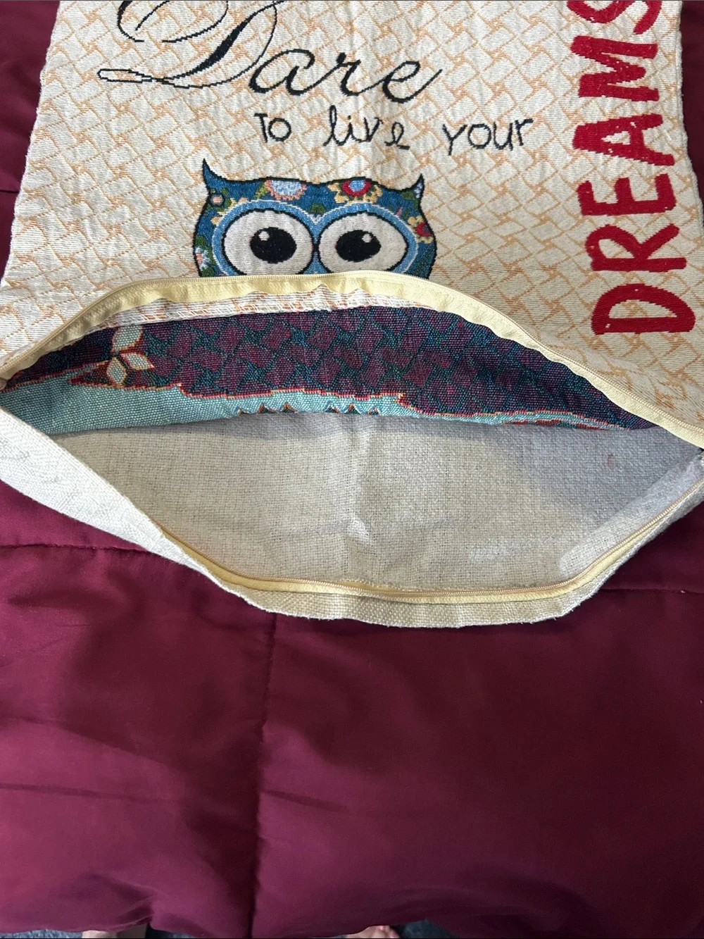 Whimsical Owl Decorative Pillow Covers - Neutral, Red, Teal Accents